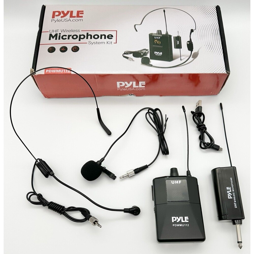 Pyle PDWMU112 UHF Wireless Microphone System Kit Lavalier Headset Mic DJ Karaoke